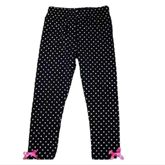 5/$10 Girl's size 4 black polka dot pants with pink bows at bottom - Picture 4 of 8
